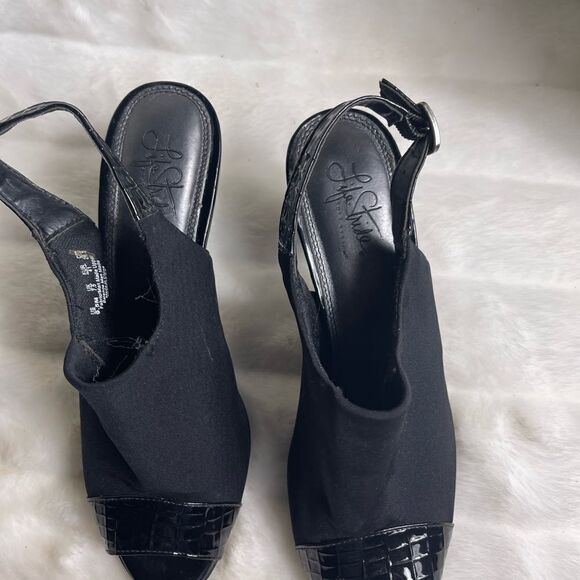 Life Stride black stretchy fabric heels peep toe back adjustable strap s… - Picture 3 of 10